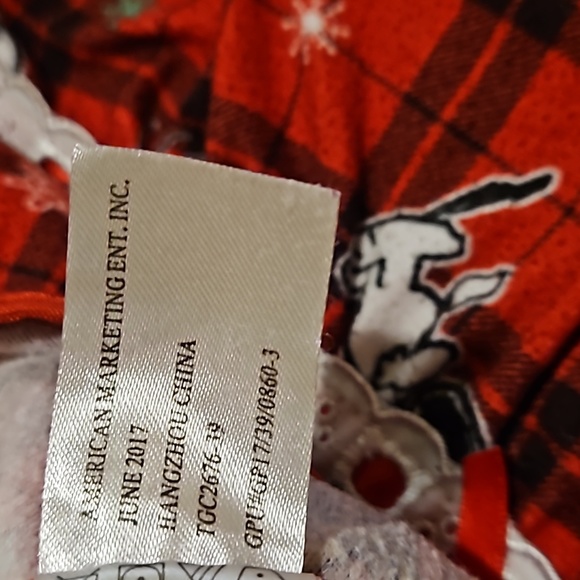 Peanuts Girls Snoopy Woodstock Holiday Winter Snowflakes Red Plaid Nightgown XS - Picture 5 of 9